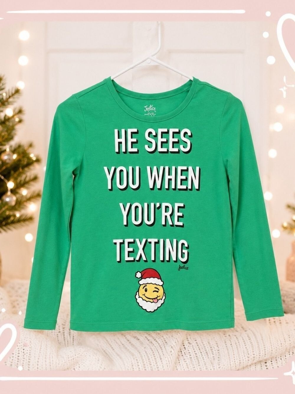 Holiday Graphic Tee with Santa By Justice - Green Girls Size 10